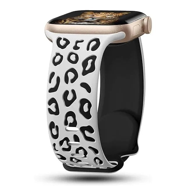 Engraved Leopard For Apple Watch Straps 40mm 44mm 42mm 45mm 41mm 49mm 38mm Silicone Bracelet Series 9 8 7 SE 6 5 4 ultra2 3 band - PrimeNest