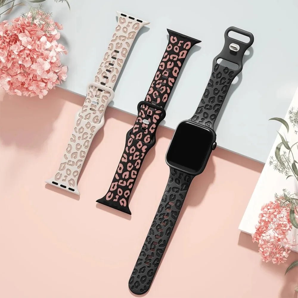 Engraved Leopard For Apple Watch Straps 40mm 44mm 42mm 45mm 41mm 49mm 38mm Silicone Bracelet Series 9 8 7 SE 6 5 4 ultra2 3 band - PrimeNest
