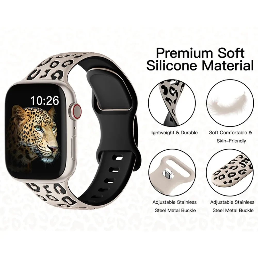 Engraved Leopard For Apple Watch Straps 40mm 44mm 42mm 45mm 41mm 49mm 38mm Silicone Bracelet Series 9 8 7 SE 6 5 4 ultra2 3 band - PrimeNest