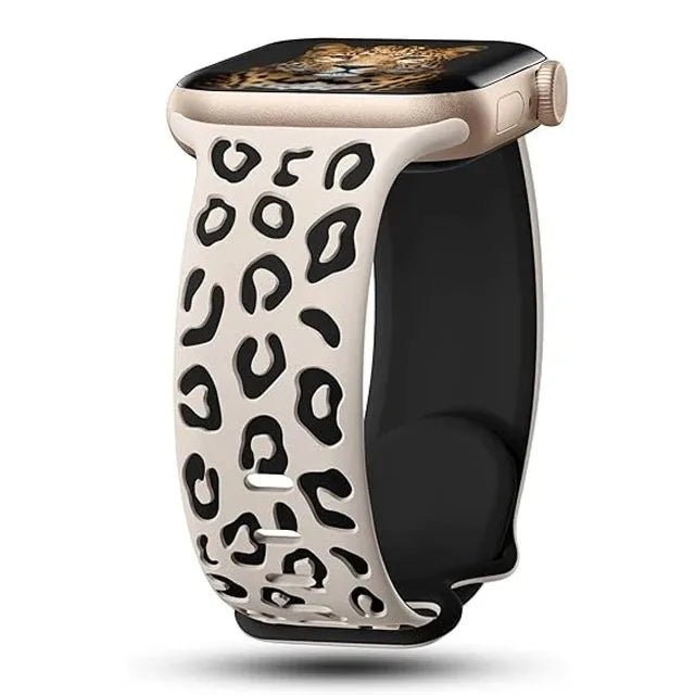 Engraved Leopard For Apple Watch Straps 40mm 44mm 42mm 45mm 41mm 49mm 38mm Silicone Bracelet Series 9 8 7 SE 6 5 4 ultra2 3 band - PrimeNest