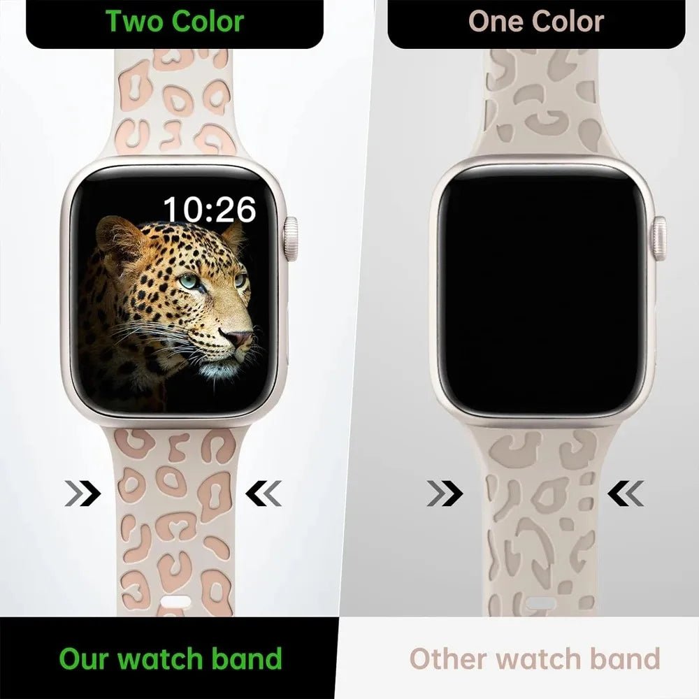 Engraved Leopard For Apple Watch Straps 40mm 44mm 42mm 45mm 41mm 49mm 38mm Silicone Bracelet Series 9 8 7 SE 6 5 4 ultra2 3 band - PrimeNest