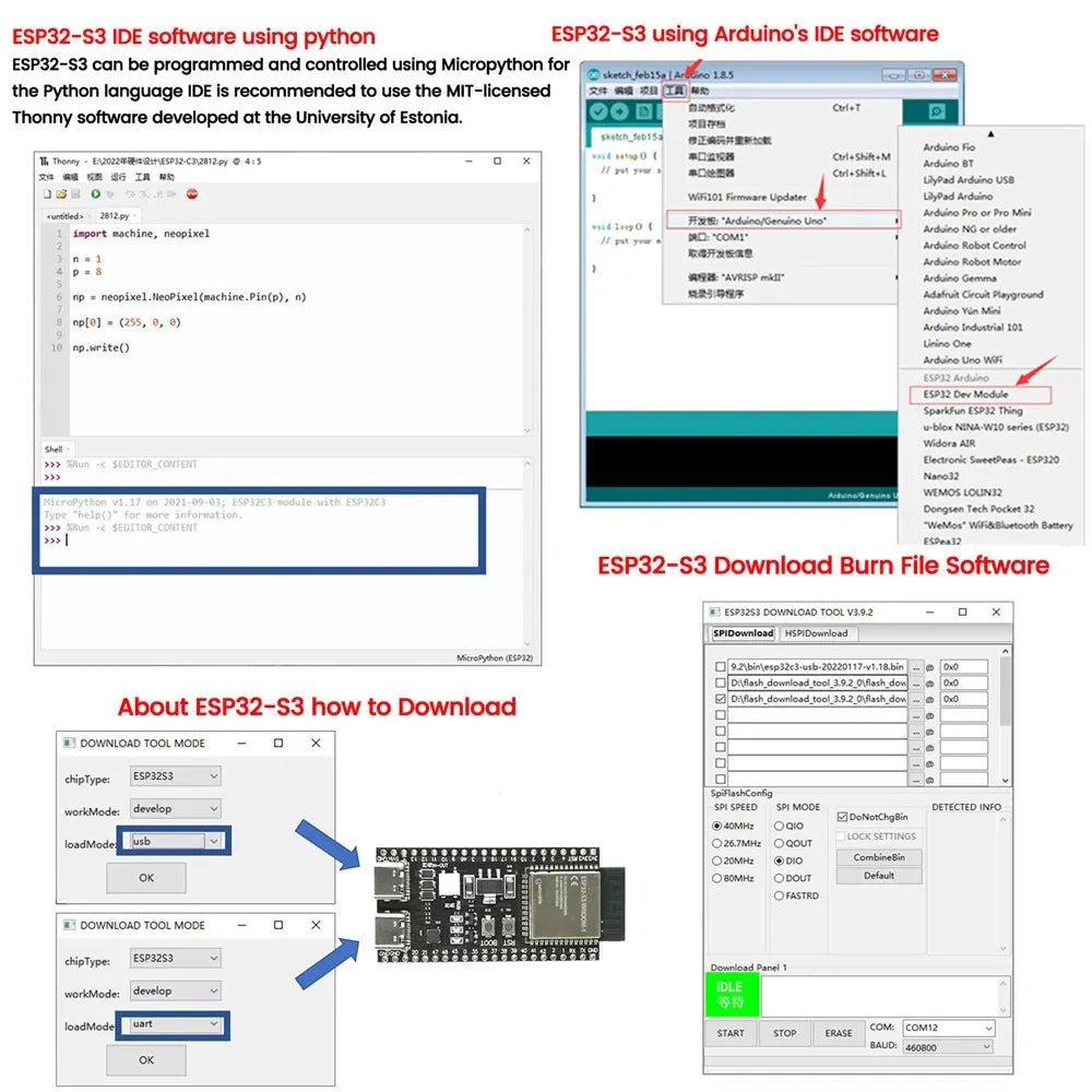 ESP32-S3 Wifi BT Module Development Board for Arduino IDE ESP32-S3-WROOM1 N16R8 N8R2 44Pin Type-C 16MB Flash 8M PSRAM ESP32 S3 - PrimeNest
