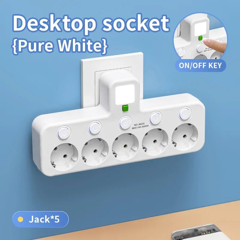 EU plug and socket, 4-pole socket, multifunctional wall plug, with or without extension cords or USB and Type-C interfaces - PrimeNest