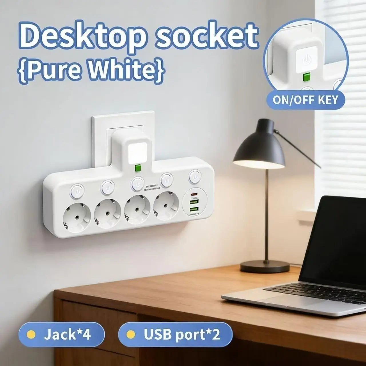 EU plug and socket, 4-pole socket, multifunctional wall plug, with or without extension cords or USB and Type-C interfaces - PrimeNest