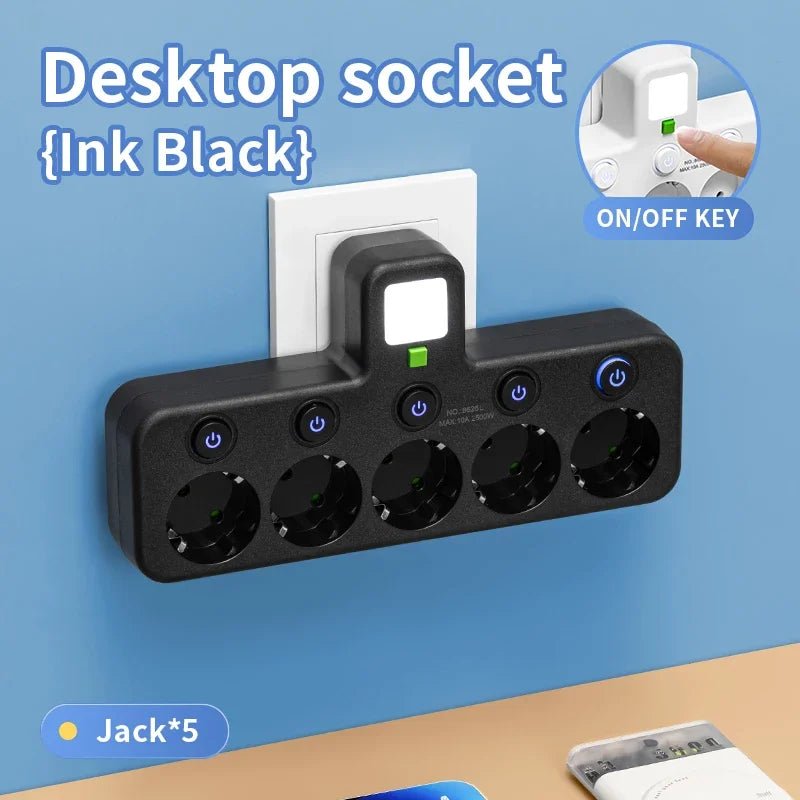 EU plug and socket, 4-pole socket, multifunctional wall plug, with or without extension cords or USB and Type-C interfaces - PrimeNest