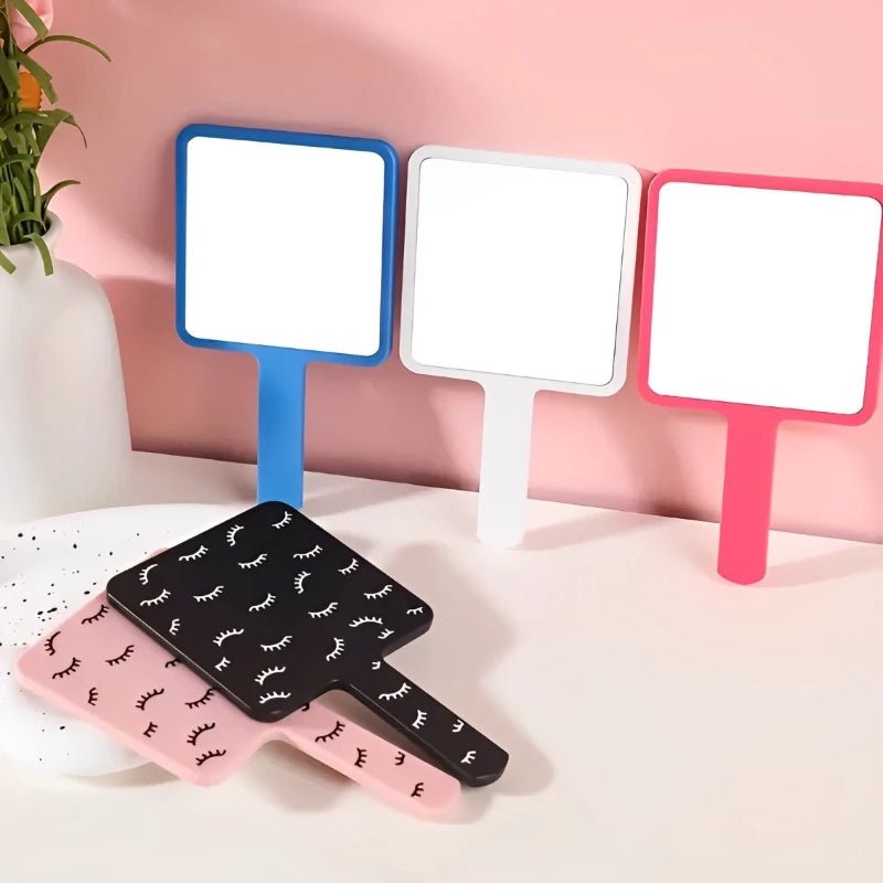 Eyelash Extension Handheld Makeup Mirror Square Vanity Mirror with Plastic Handle Hand High Definition Mirror Beauty Accessories - PrimeNest