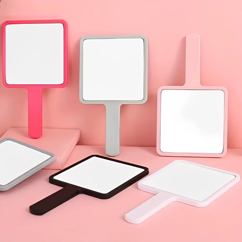 Eyelash Extension Handheld Makeup Mirror Square Vanity Mirror with Plastic Handle Hand High Definition Mirror Beauty Accessories - PrimeNest