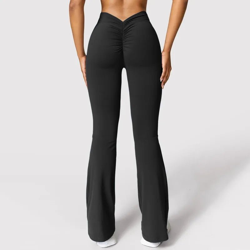 Fashion Micro Horn Leggings Women V-back Waist Sports Pants High Waist Push Up Butt Gym Pants Solid Slim Casual Leggings - PrimeNest