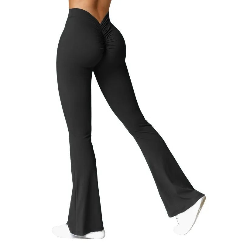 Fashion Micro Horn Leggings Women V-back Waist Sports Pants High Waist Push Up Butt Gym Pants Solid Slim Casual Leggings - PrimeNest