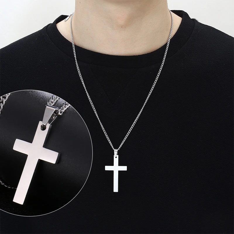 Fashion Stainless Steel Cross Pendant Necklace For Women Men Link Chain Charm Necklace Cool Boys Girls Punk Hip Hop Jewelry Gift - PrimeNest