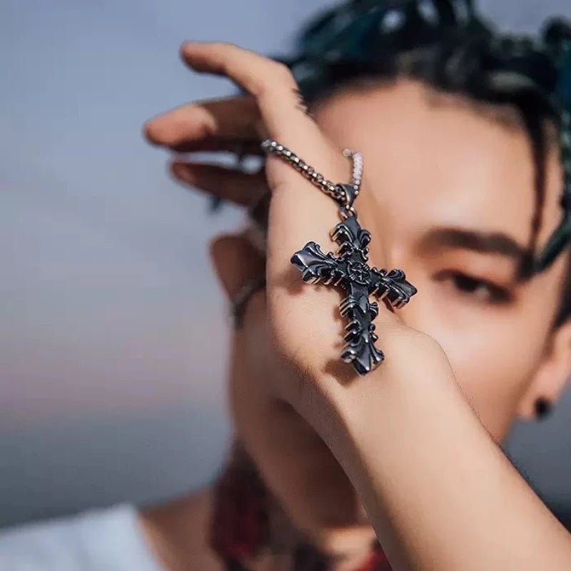 Fashion Stainless Steel Jewelry Set for Men Unisex Vintage Silver Color Cross Pendant Necklace, Bracelet Sets Punk Streetwear - PrimeNest