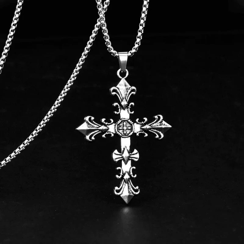 Fashion Stainless Steel Jewelry Set for Men Unisex Vintage Silver Color Cross Pendant Necklace, Bracelet Sets Punk Streetwear - PrimeNest