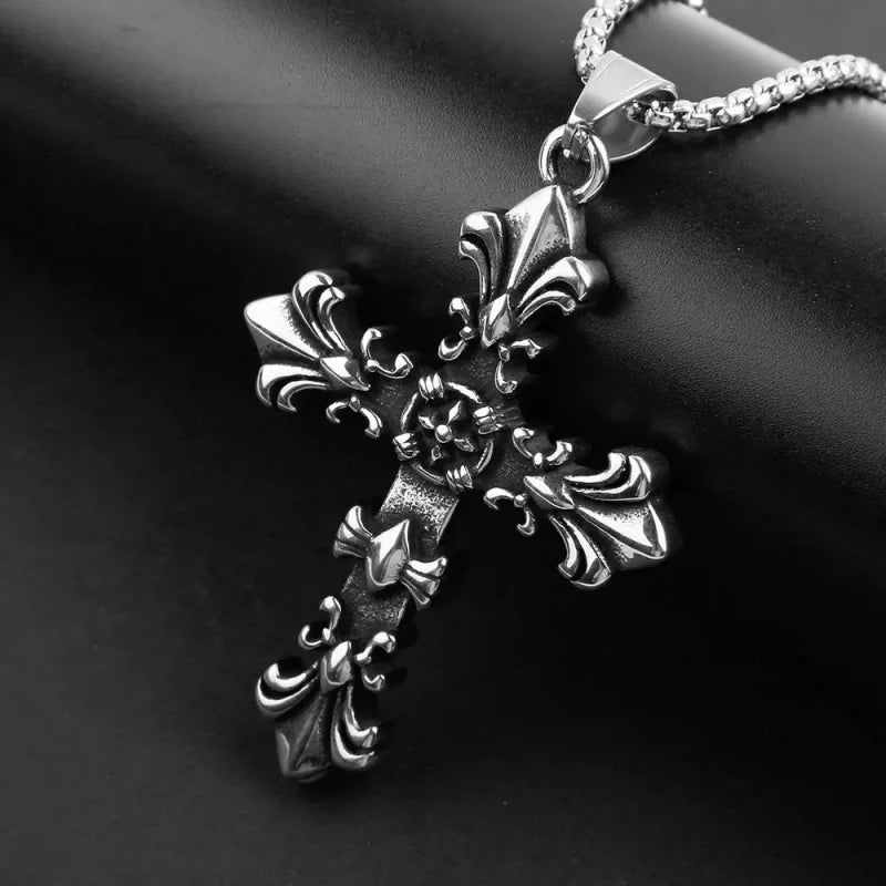 Fashion Stainless Steel Jewelry Set for Men Unisex Vintage Silver Color Cross Pendant Necklace, Bracelet Sets Punk Streetwear - PrimeNest