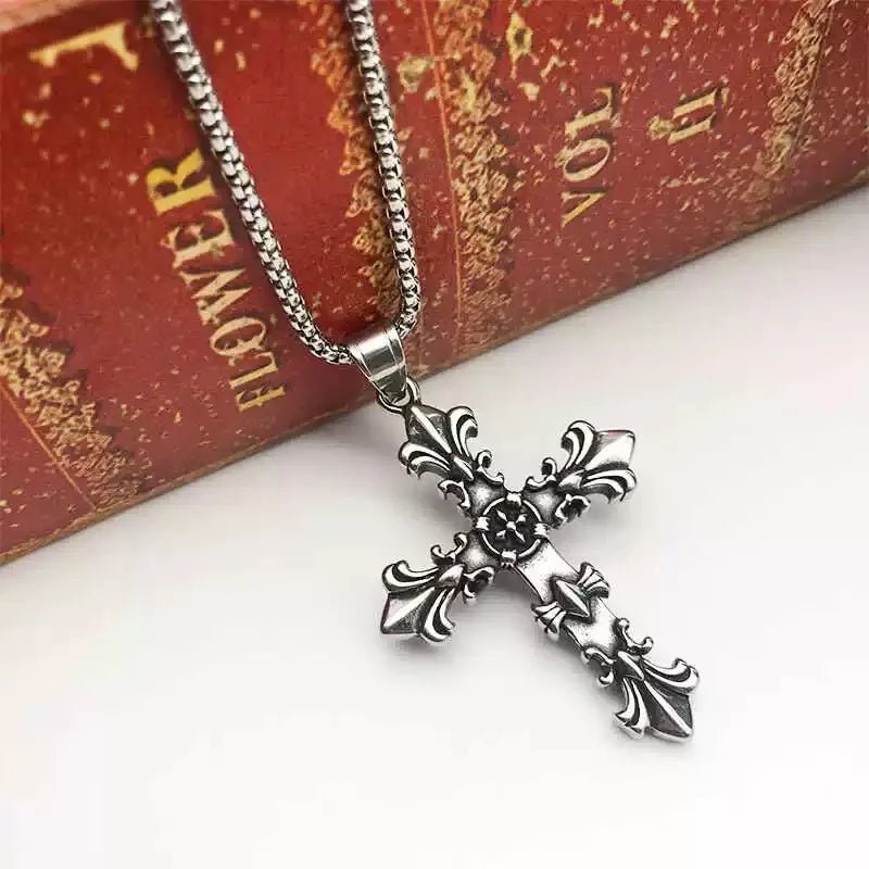 Fashion Stainless Steel Jewelry Set for Men Unisex Vintage Silver Color Cross Pendant Necklace, Bracelet Sets Punk Streetwear - PrimeNest