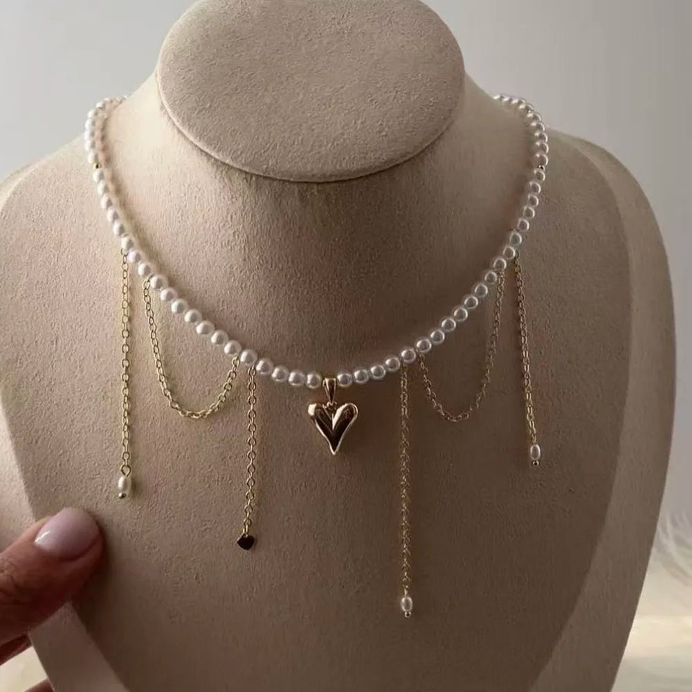 Fashion Tassel Chain Pendant Necklace For Women Boho Transparent Crystal & Imitation Pearl Chain Jewelry Valentine's Gift N0538 - PrimeNest