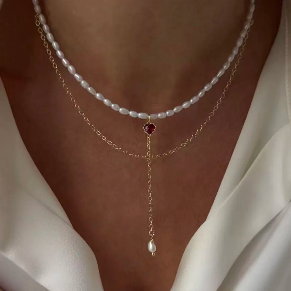 Fashion Tassel Chain Pendant Necklace For Women Boho Transparent Crystal & Imitation Pearl Chain Jewelry Valentine's Gift N0538 - PrimeNest