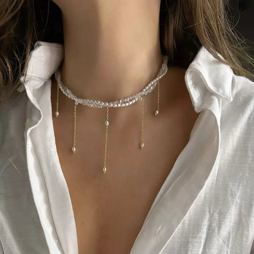 Fashion Tassel Chain Pendant Necklace For Women Boho Transparent Crystal & Imitation Pearl Chain Jewelry Valentine's Gift N0538 - PrimeNest