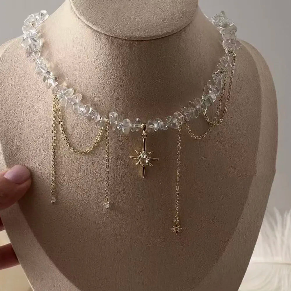 Fashion Tassel Chain Pendant Necklace For Women Boho Transparent Crystal & Imitation Pearl Chain Jewelry Valentine's Gift N0538 - PrimeNest