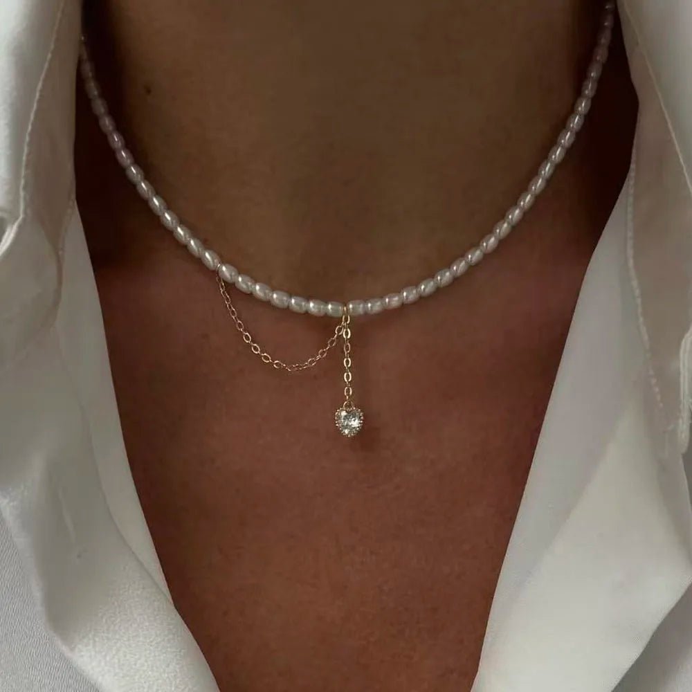 Fashion Tassel Chain Pendant Necklace For Women Boho Transparent Crystal & Imitation Pearl Chain Jewelry Valentine's Gift N0538 - PrimeNest