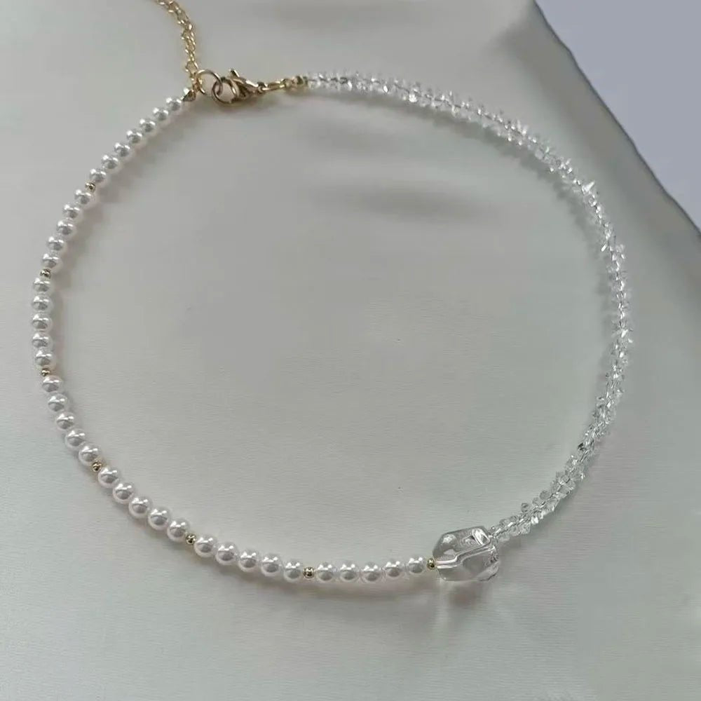 Fashion Tassel Chain Pendant Necklace For Women Boho Transparent Crystal & Imitation Pearl Chain Jewelry Valentine's Gift N0538 - PrimeNest