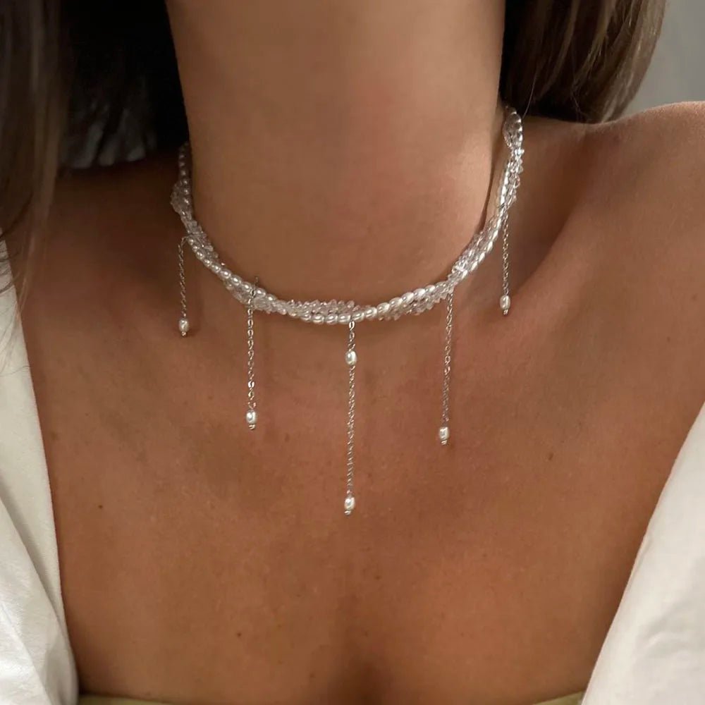 Fashion Tassel Chain Pendant Necklace For Women Boho Transparent Crystal & Imitation Pearl Chain Jewelry Valentine's Gift N0538 - PrimeNest