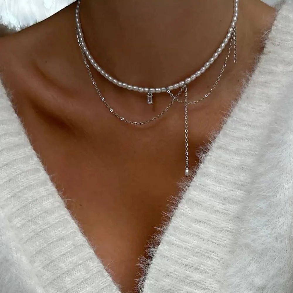 Fashion Tassel Chain Pendant Necklace For Women Boho Transparent Crystal & Imitation Pearl Chain Jewelry Valentine's Gift N0538 - PrimeNest