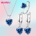 Fine 925 Sterling Silver Color Jewelry Gift Sets for Women Female Romantic Heart Zircon Huggie Earrings Pendant Necklace Ring - PrimeNest