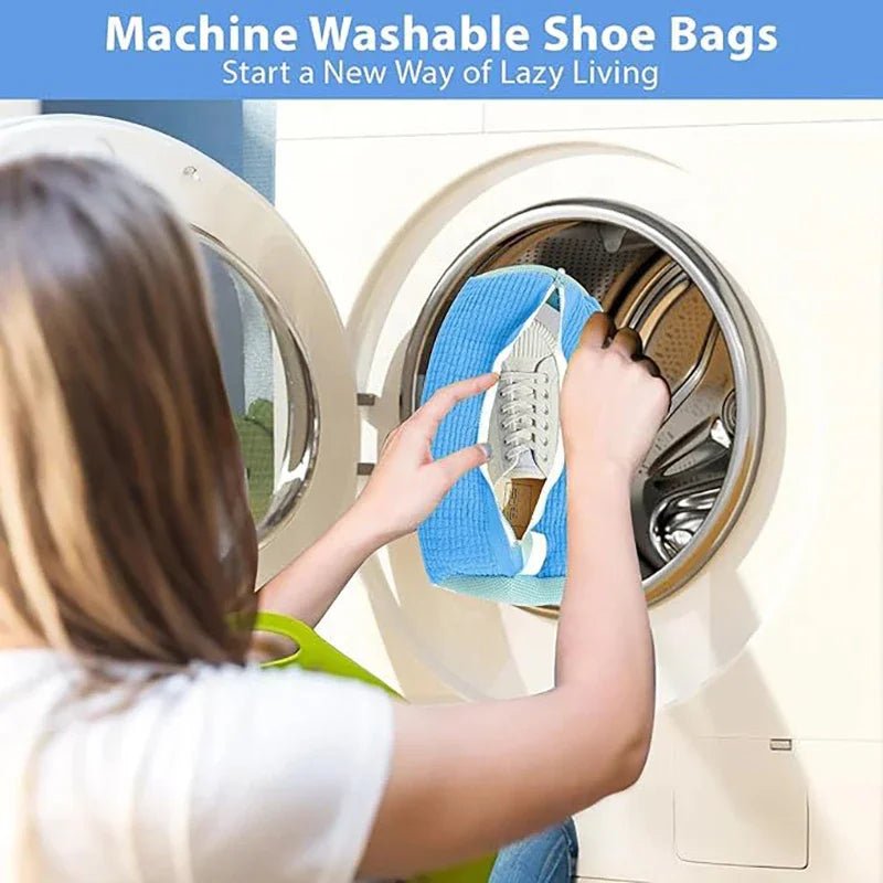 Fluffy Fiber Shoe Washing Bag 360° Surround Cleaning Reusable Durable Machine-Washable Laundry Bag with Zipper Closure (1pc) - PrimeNest