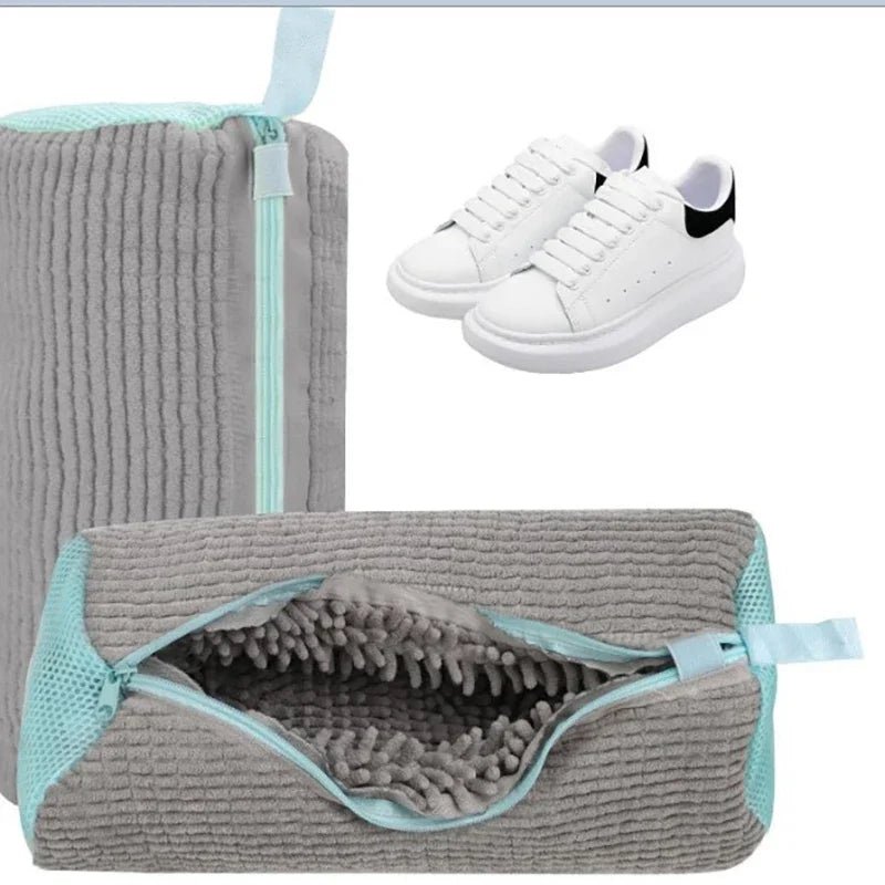 Fluffy Fiber Shoe Washing Bag 360° Surround Cleaning Reusable Durable Machine-Washable Laundry Bag with Zipper Closure (1pc) - PrimeNest