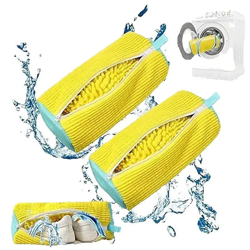 Fluffy Fiber Shoe Washing Bag 360° Surround Cleaning Reusable Durable Machine-Washable Laundry Bag with Zipper Closure (1pc) - PrimeNest
