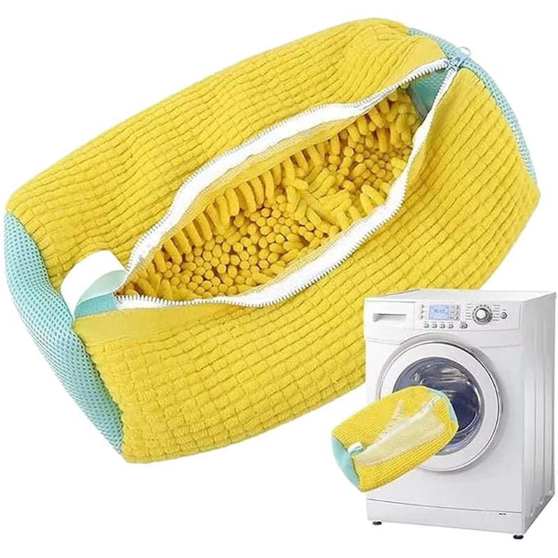 Fluffy Fiber Shoe Washing Bag 360° Surround Cleaning Reusable Durable Machine-Washable Laundry Bag with Zipper Closure (1pc) - PrimeNest