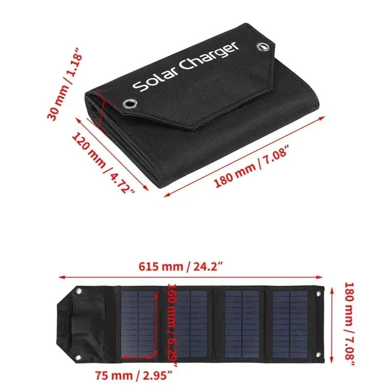 Folding Solar Panel 60W/80W/100W USB 5V Solar Charger Portable Solar Battery Power Bank for Outdoor Camping Hiking + Cable - PrimeNest