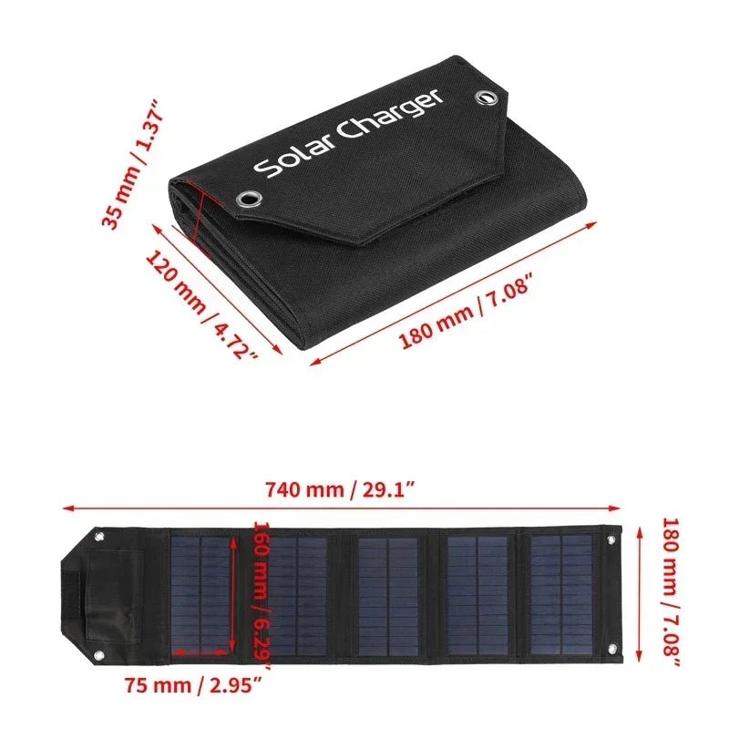 Folding Solar Panel 60W/80W/100W USB 5V Solar Charger Portable Solar Battery Power Bank for Outdoor Camping Hiking + Cable - PrimeNest
