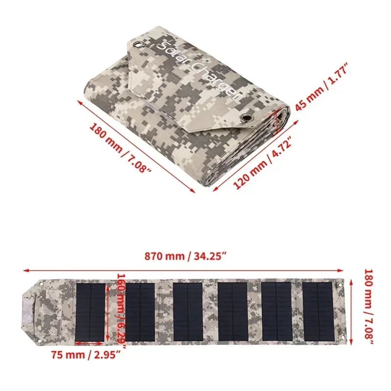 Folding Solar Panel 60W/80W/100W USB 5V Solar Charger Portable Solar Battery Power Bank for Outdoor Camping Hiking + Cable - PrimeNest
