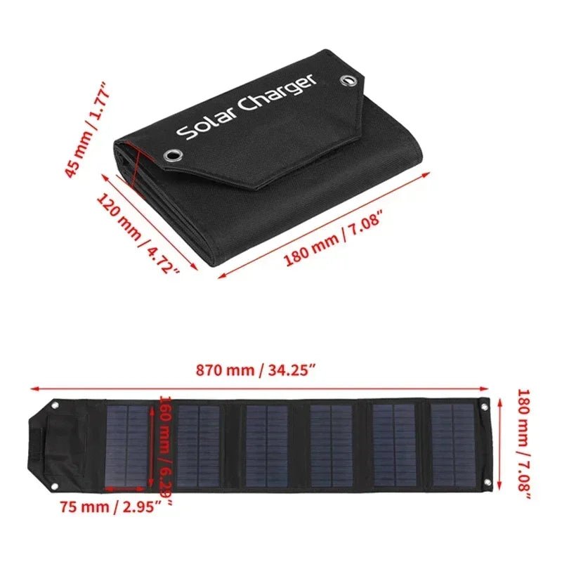 Folding Solar Panel 60W/80W/100W USB 5V Solar Charger Portable Solar Battery Power Bank for Outdoor Camping Hiking + Cable - PrimeNest