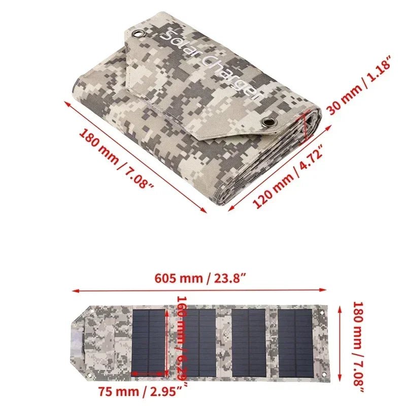 Folding Solar Panel 60W/80W/100W USB 5V Solar Charger Portable Solar Battery Power Bank for Outdoor Camping Hiking + Cable - PrimeNest