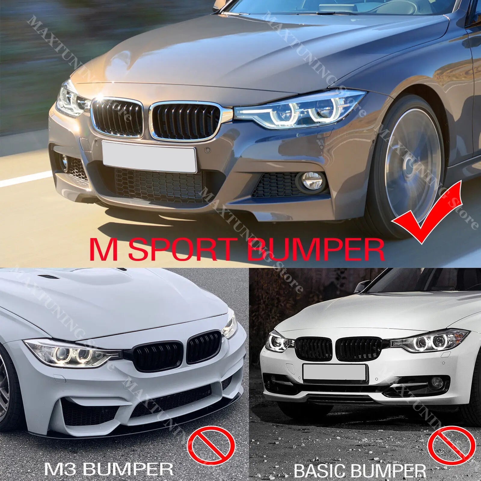 For BMW 3 Series F30 F31 M Sport 2012-2018 Black Car Front Bumper Spoiler Lip Splitter Body Kit Bumper Lip Chin Diffuser Guard - PrimeNest
