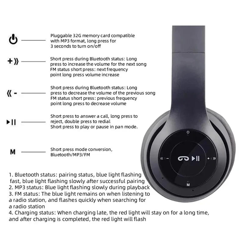 Handsfree Wireless Headphones Noise Canceling Headphone Earphone P47 headset Bluetooth Head Phone for iPhone Huawei Samsung S22 - PrimeNest