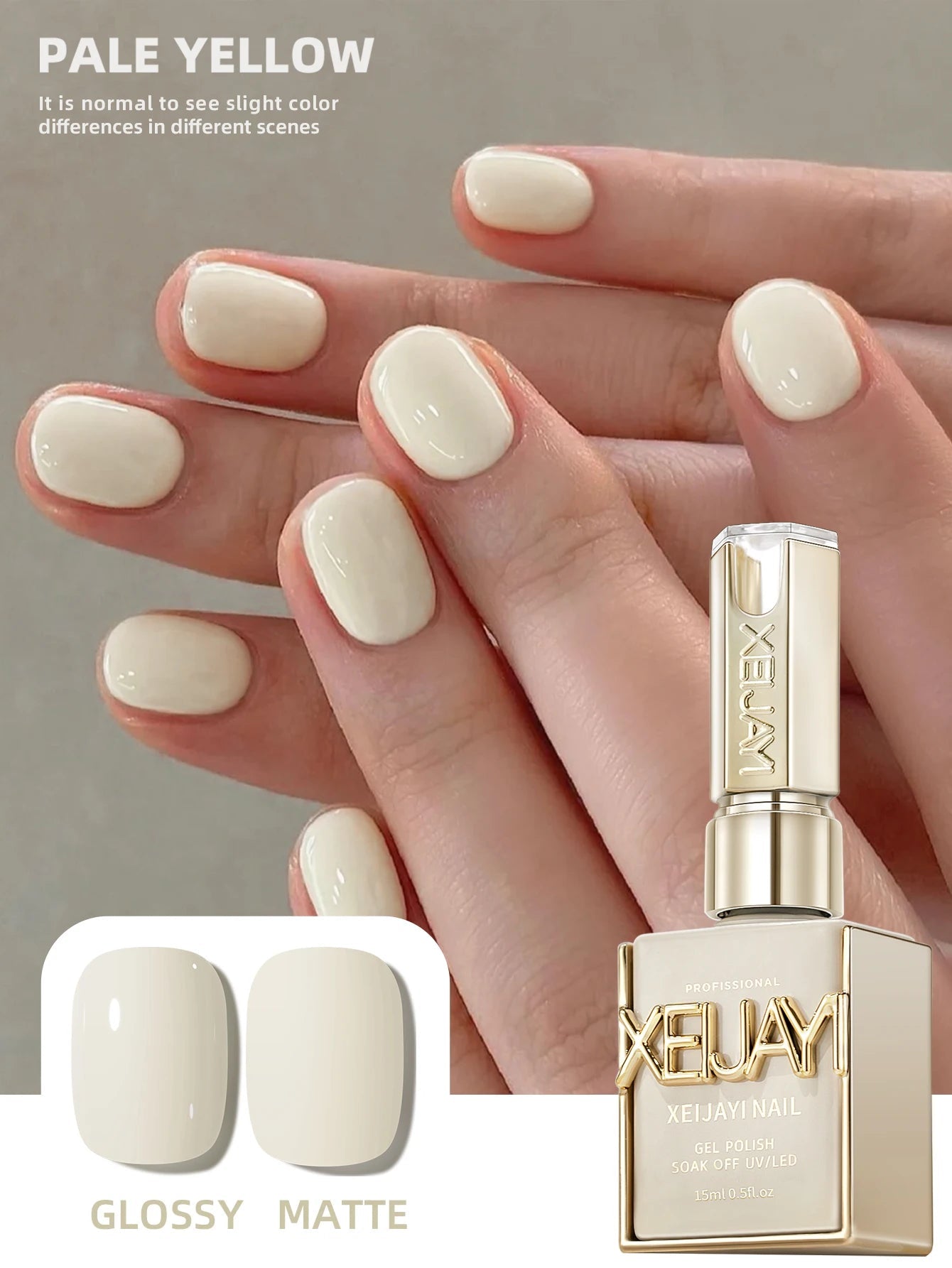 Hassleless 1 Bottle (15ml) Pale Yellow Solid-Color Nail Gel — Simple, Beginner-Friendly Soak-Off Gel Polish, Suitable for All Se - PrimeNest