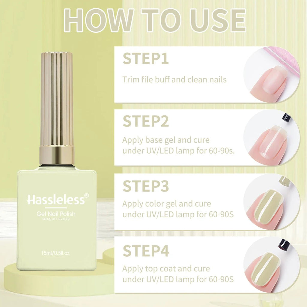 Hassleless 1 Bottle (15ml) Pale Yellow Solid-Color Nail Gel — Simple, Beginner-Friendly Soak-Off Gel Polish, Suitable for All Se - PrimeNest