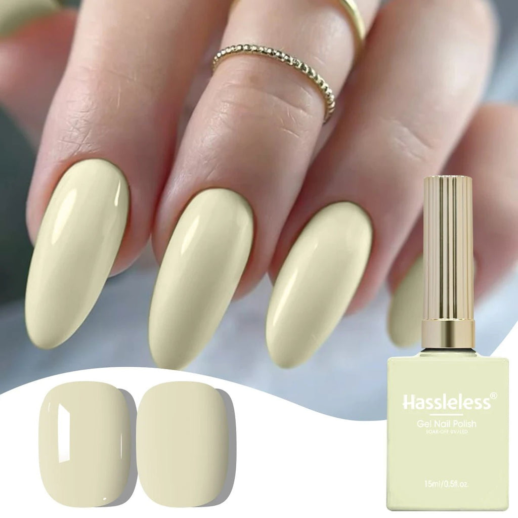 Hassleless 1 Bottle (15ml) Pale Yellow Solid-Color Nail Gel — Simple, Beginner-Friendly Soak-Off Gel Polish, Suitable for All Se - PrimeNest