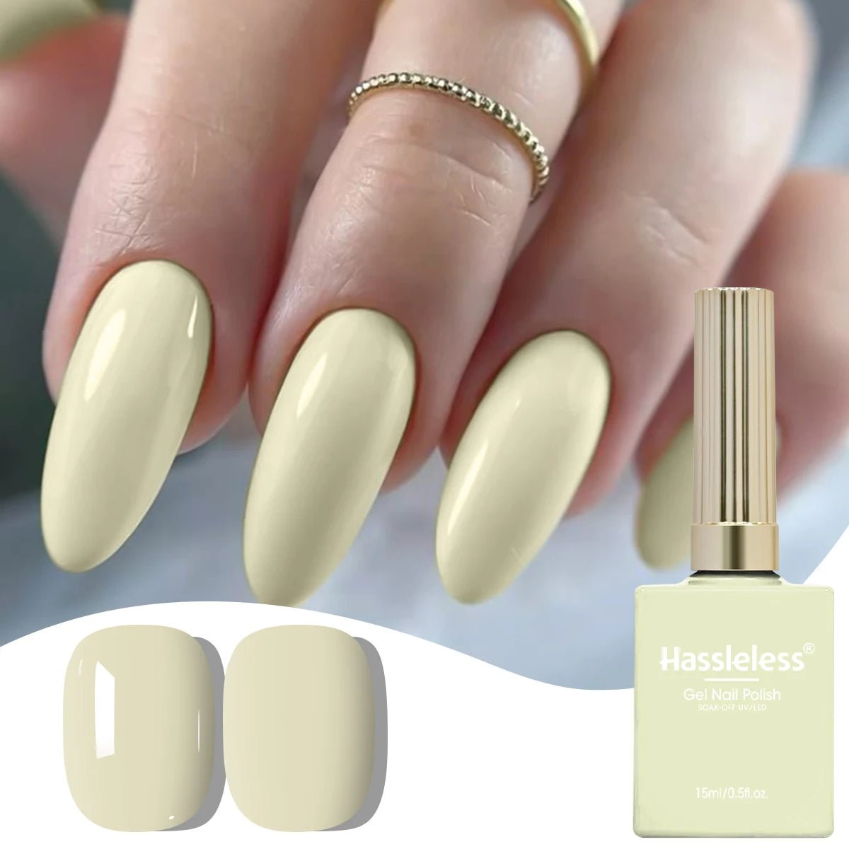 Hassleless 1 Bottle (15ml) Pale Yellow Solid-Color Nail Gel — Simple, Beginner-Friendly Soak-Off Gel Polish, Suitable for All Se - PrimeNest