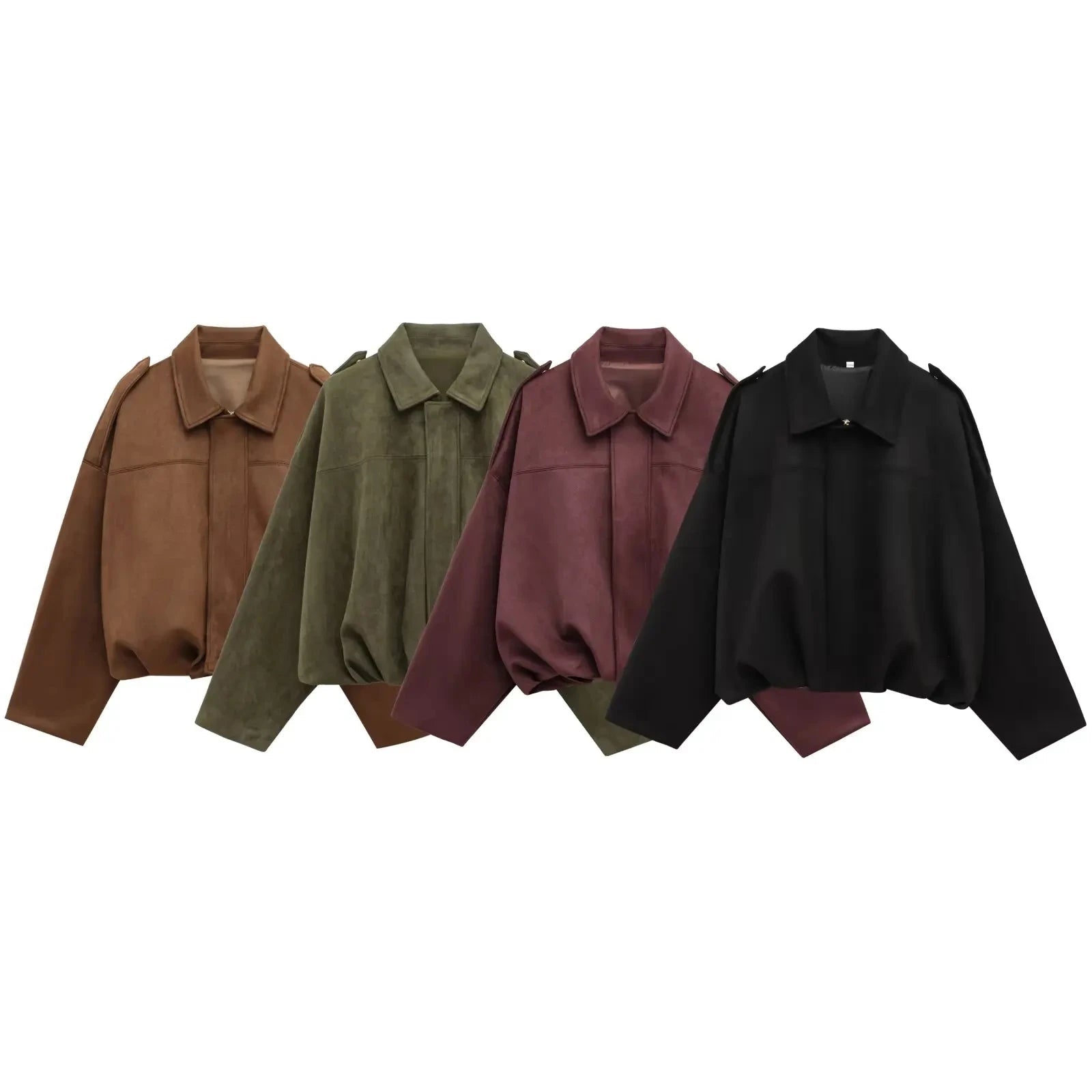 HH Women's Street Fashion Solid Loose Suede Texture Coats Causal Long Bat Sleeves Lapel Zipper Fly Winter Vintage Jackets - PrimeNest