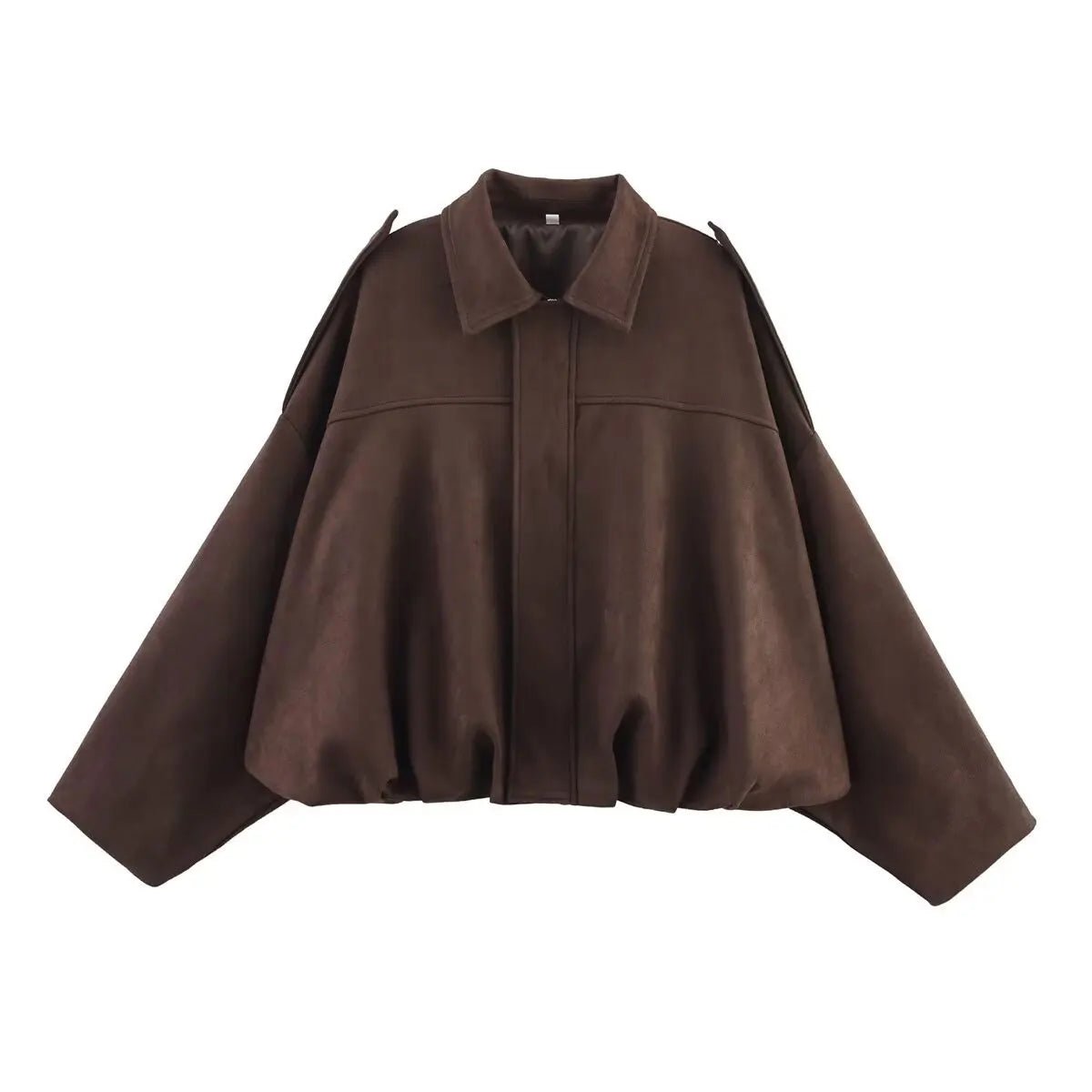 HH Women's Street Fashion Solid Loose Suede Texture Coats Causal Long Bat Sleeves Lapel Zipper Fly Winter Vintage Jackets - PrimeNest