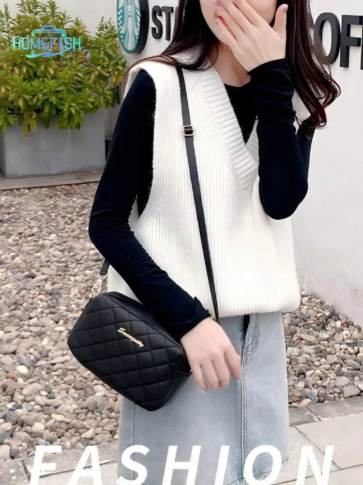 HOMEFISH Tassel Small Messenger Bag For Women Trend Lingge Embroidery Camera Female Shoulder Bag Fashion Chain Crossbody Bags - PrimeNest