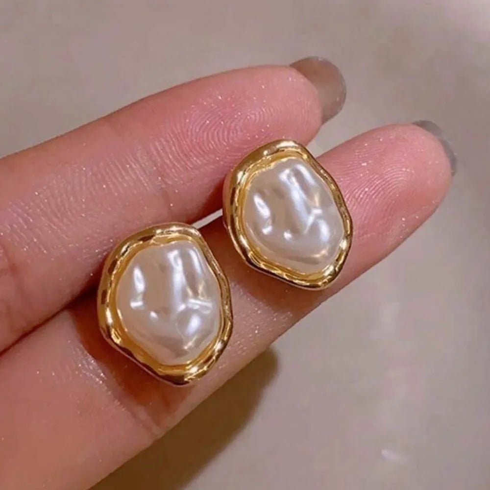 Irregular Baroque Pleated Imitation Pearl Stud Earrings For Women French Retro Temperament Earrings Gentle Jewelry Accessories N - PrimeNest