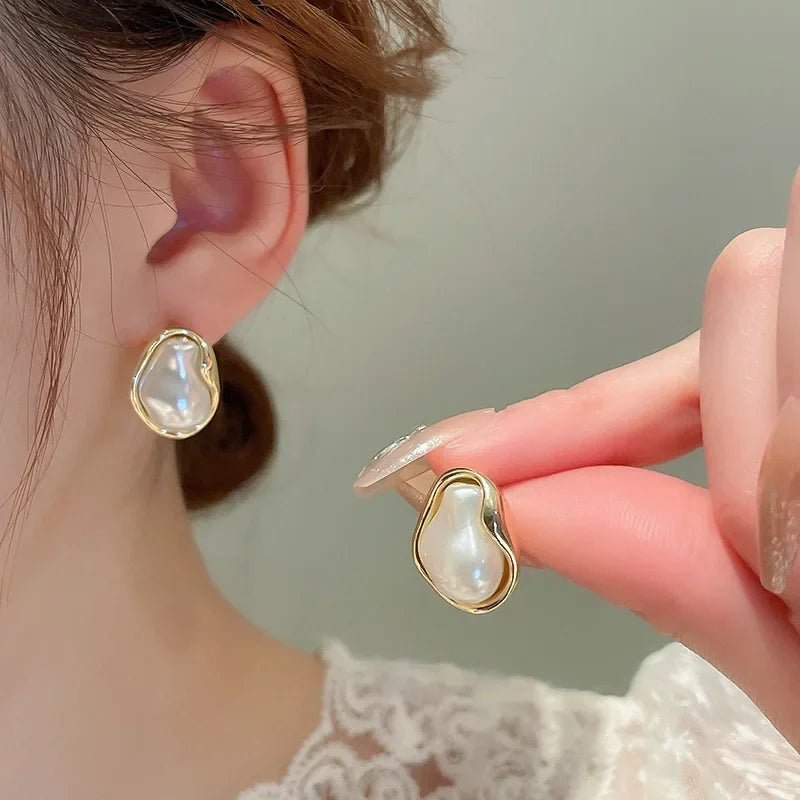 Irregular Baroque Pleated Imitation Pearl Stud Earrings For Women French Retro Temperament Earrings Gentle Jewelry Accessories N - PrimeNest