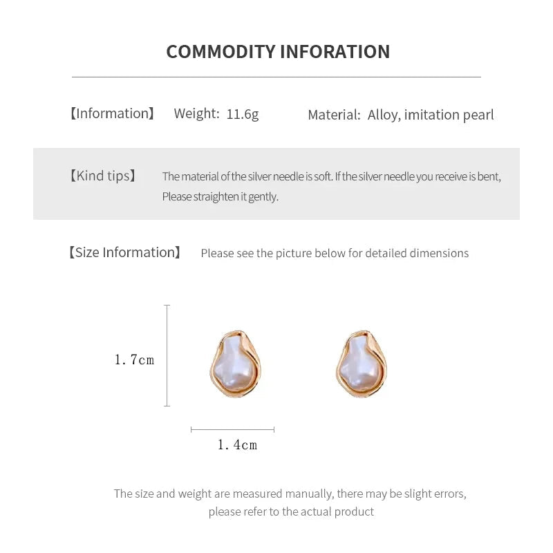 Irregular Baroque Pleated Imitation Pearl Stud Earrings For Women French Retro Temperament Earrings Gentle Jewelry Accessories N - PrimeNest