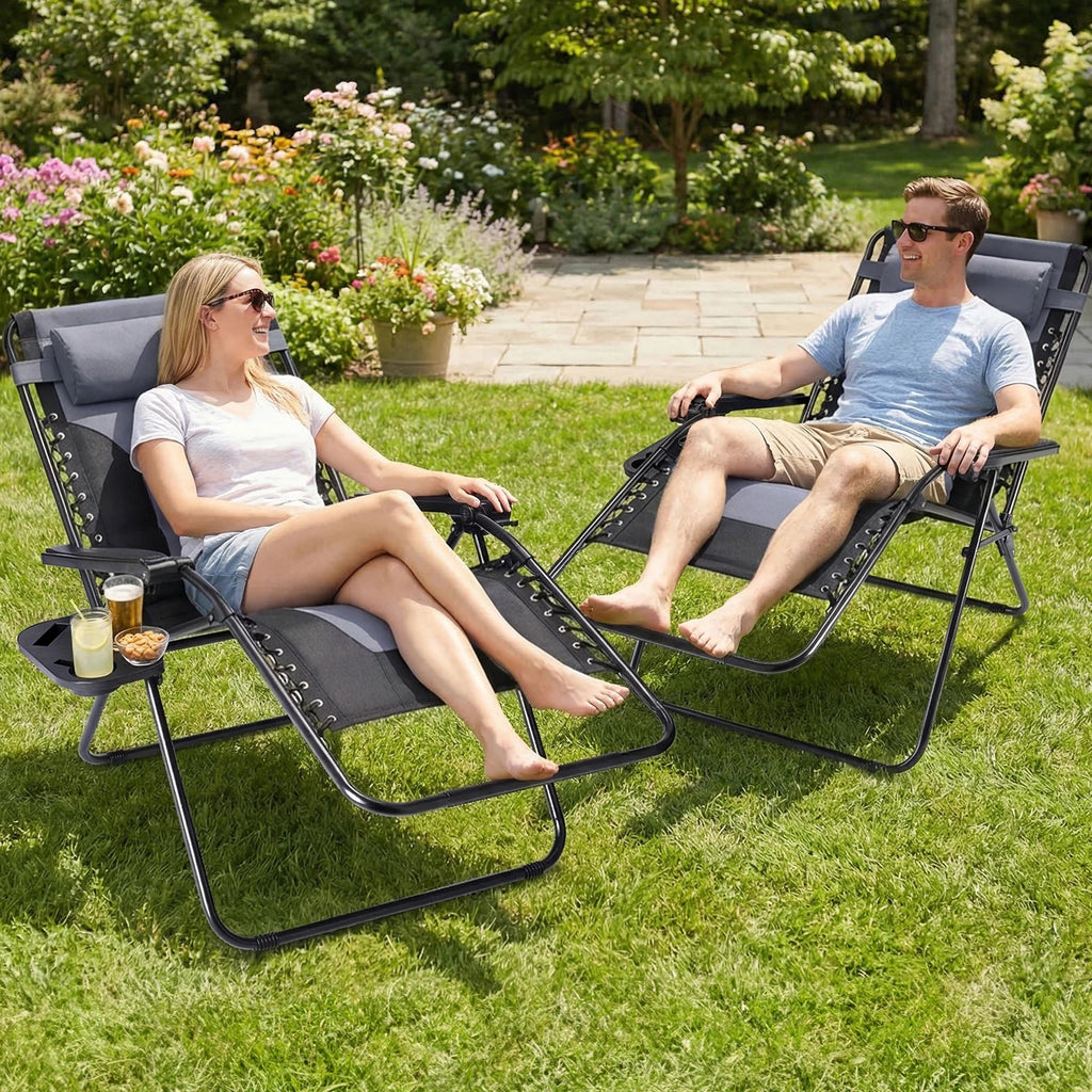 JHK Oversized Zero Gravity Cotton Padded Reclining Chair Foldable Lounge Chair with Adjustable Pillow Cup Holder For Patio - PrimeNest