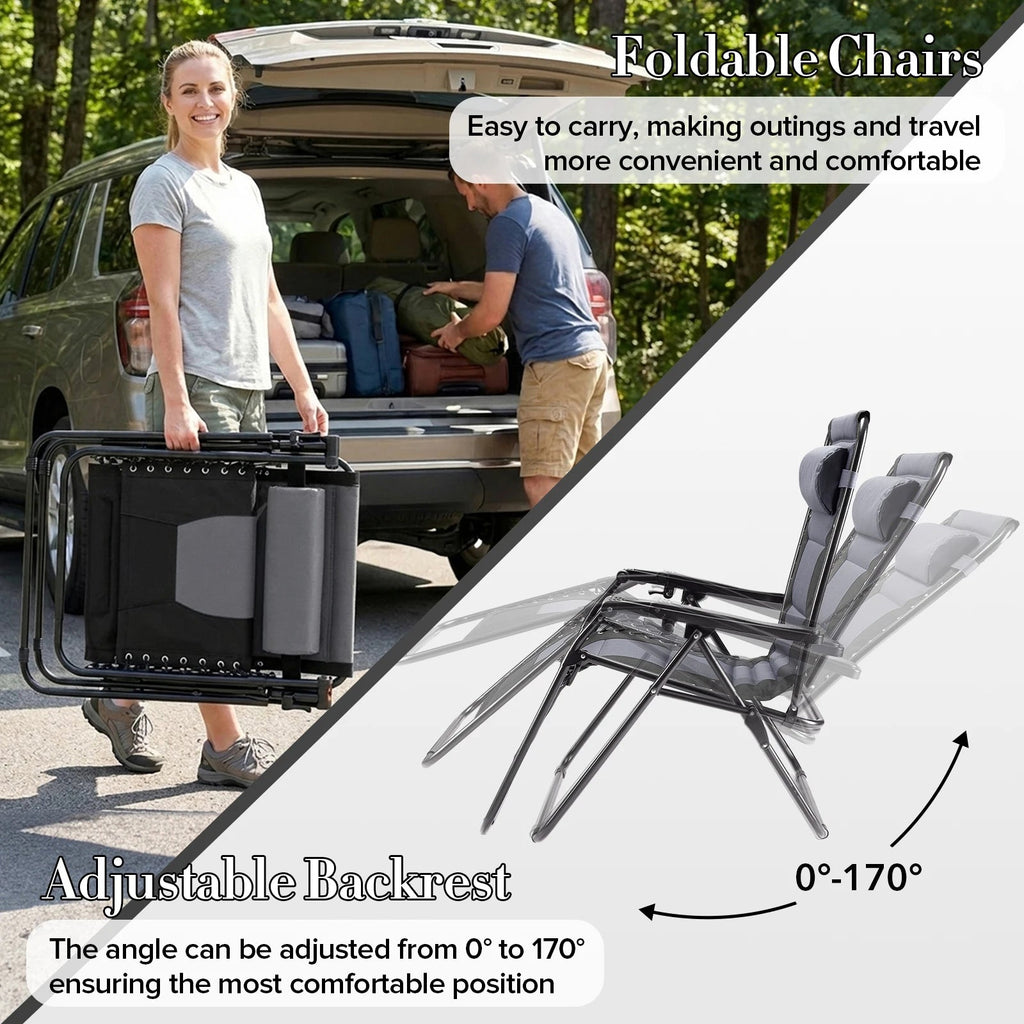 JHK Oversized Zero Gravity Cotton Padded Reclining Chair Foldable Lounge Chair with Adjustable Pillow Cup Holder For Patio - PrimeNest